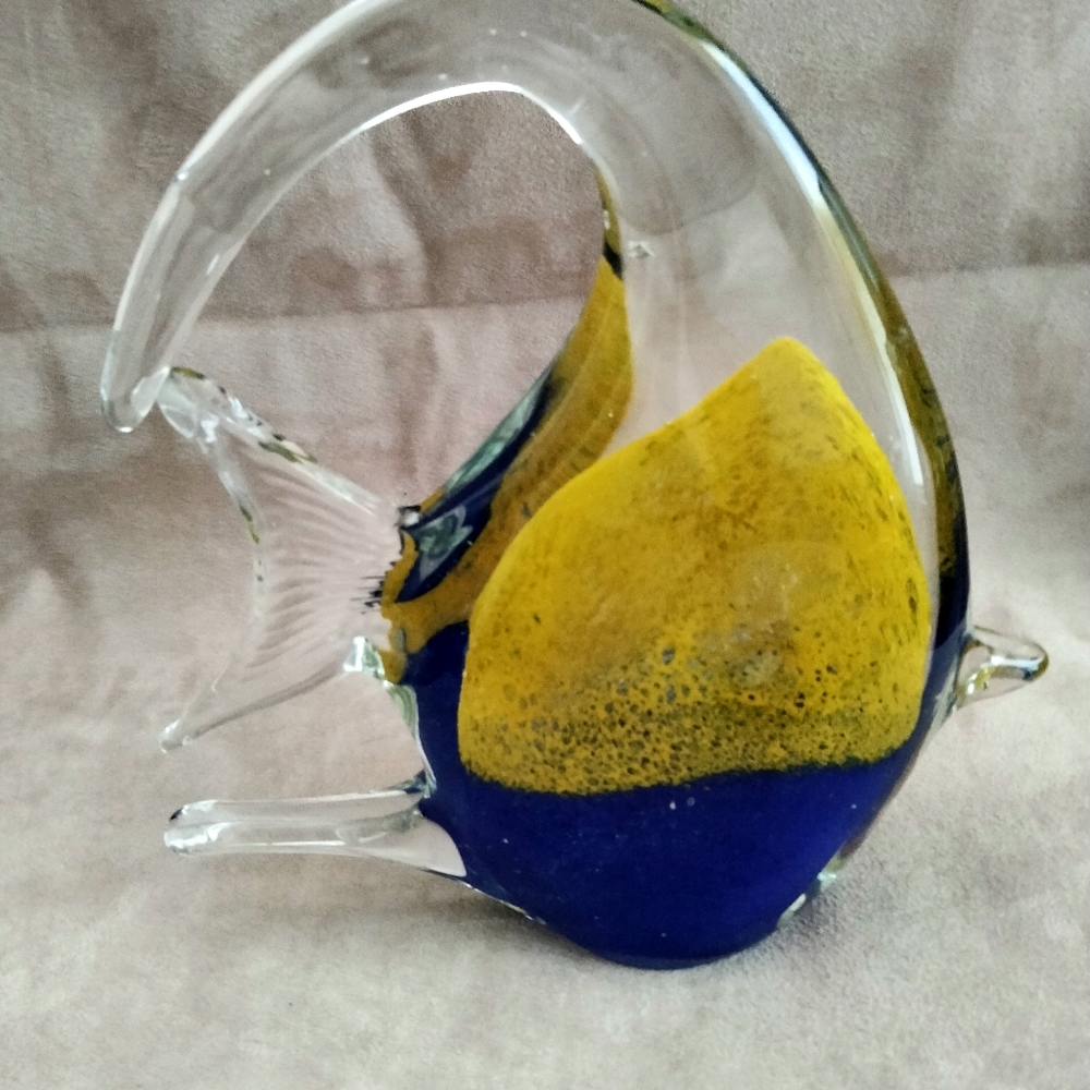 Art Glass Angel Fish Blue and Yellow Figurine